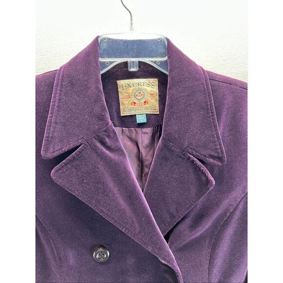 Express Purple Velvet Peacoat Jacket Women’s Double Breasted Y2K Vintage Goth L - Picture 3 of 11